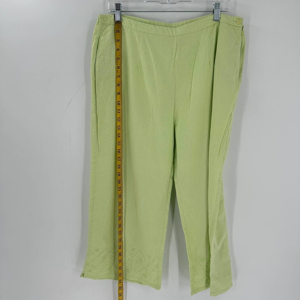 Rachel Rose Green Linen Eyelet Embroidered Wide Leg Pants - Picture 10 of 12